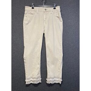 Chico's So Slimming Girlfriend Slim Leg Crop Jeans Beige Eyelet Fringe Hem 0.5 S